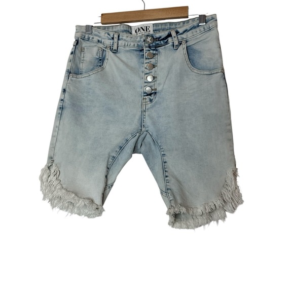 One‎ Teaspoon Jean Shorts Women 27 Blue Cutoff Distressed Button Fly summer New - Picture 1 of 9
